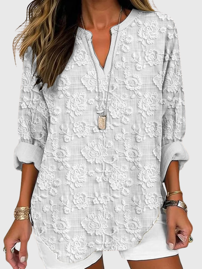 Hanna | Relaxed Fit Floral Embroidered Women Blouse V Neck