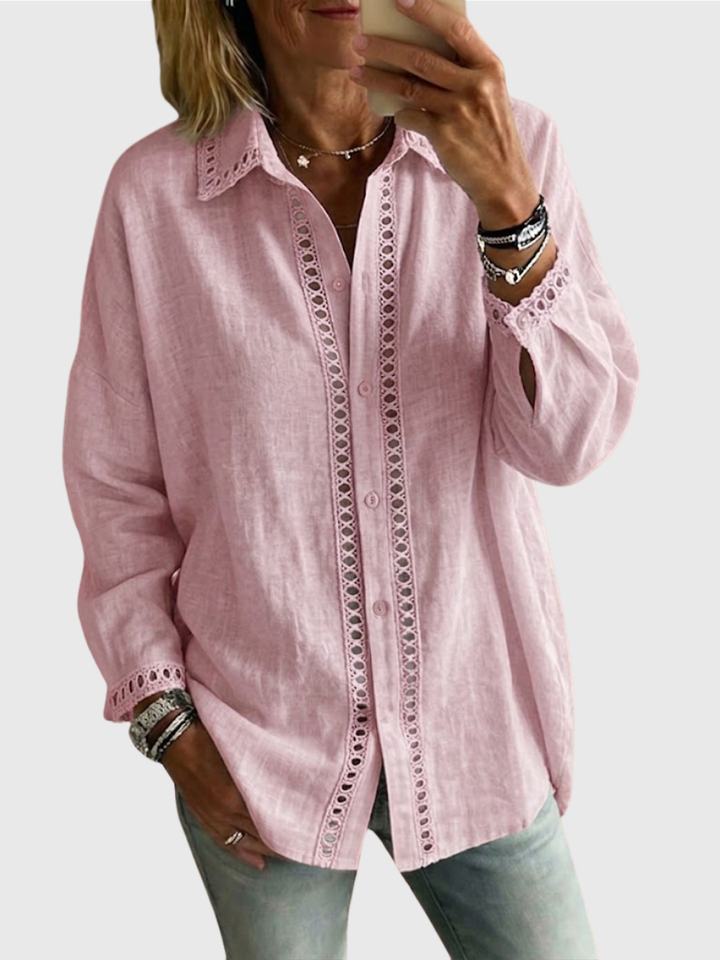 Venice | Casual Long-sleeve Linen-cotton Shirt With Spliced cutout Webbing