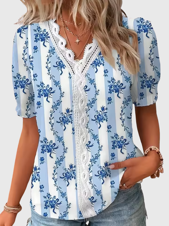 Fionna | Elegant V-Neck Jacquard Blouse
