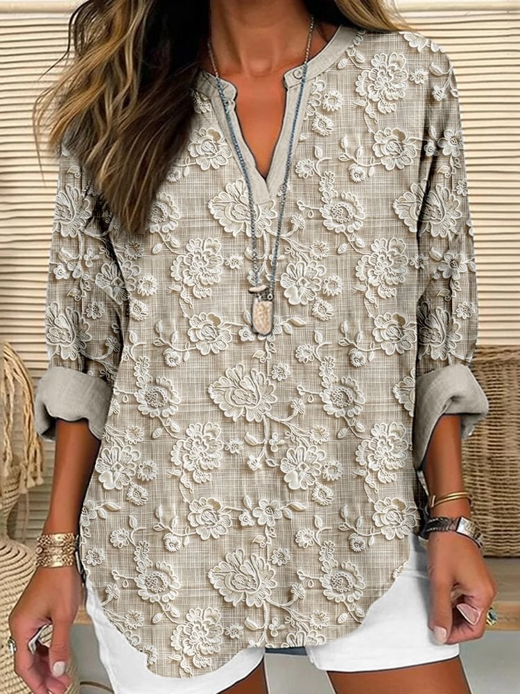 Hanna | Relaxed Fit Floral Embroidered Women Blouse V Neck