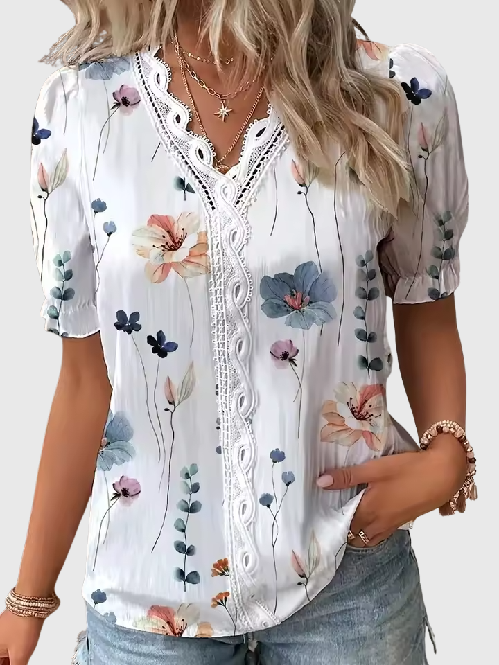 Fionna | Elegant V-Neck Jacquard Blouse