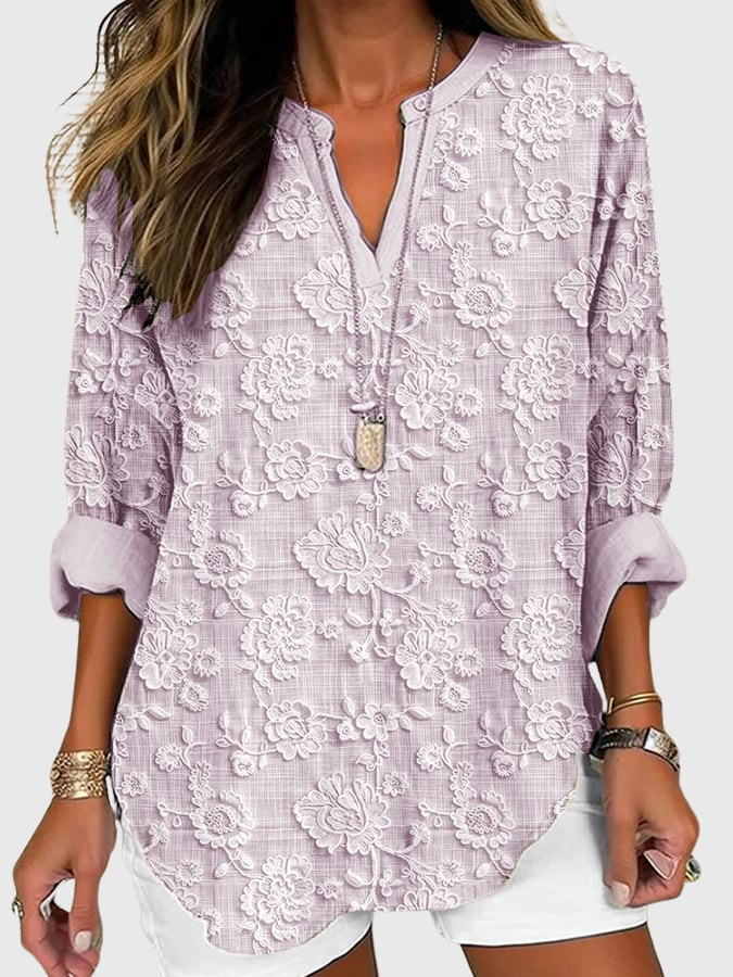 Hanna | Relaxed Fit Floral Embroidered Women Blouse V Neck