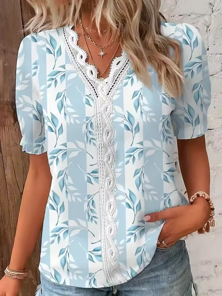 Fionna | Elegant V-Neck Jacquard Blouse