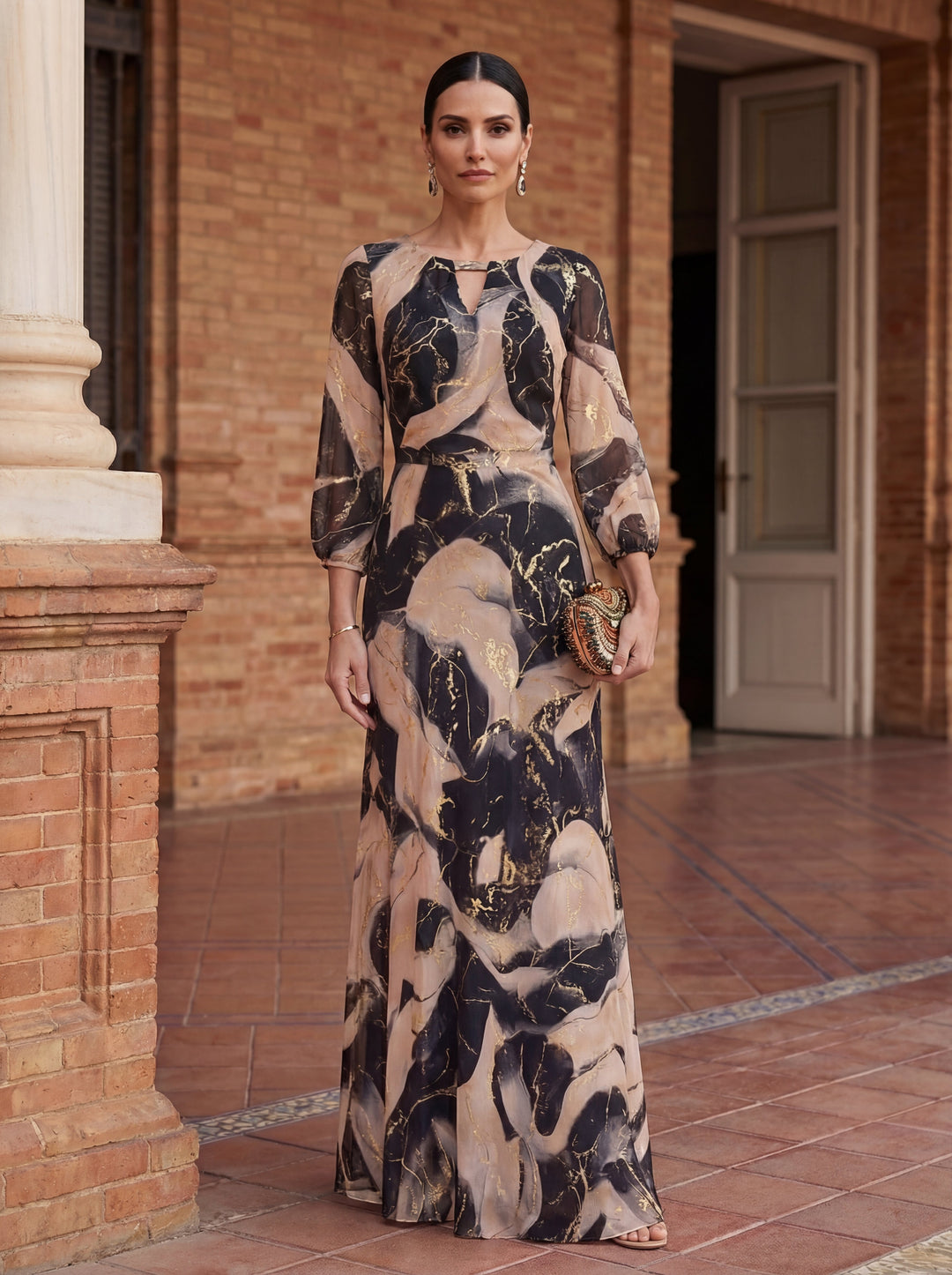prints chiffon dress Stacees 2026 Strapless Sage Floral Print A-Line Prom Dress with Beaded Neck