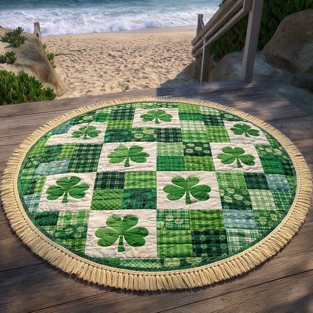 Round Patchwork Clover Beach Towel