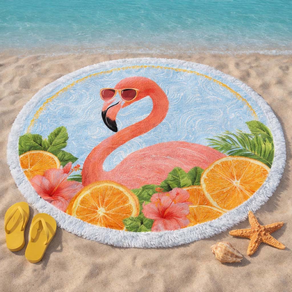 Round Flamingo Beach Towel