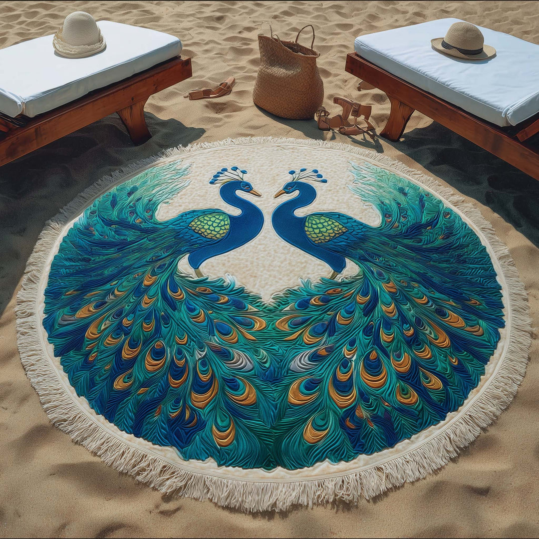 Round Peacock Beach Towel