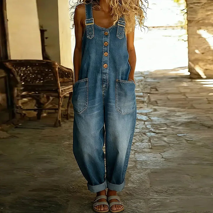 Mae™ | Vintage Soft Cotton Denim Effect Overalls
