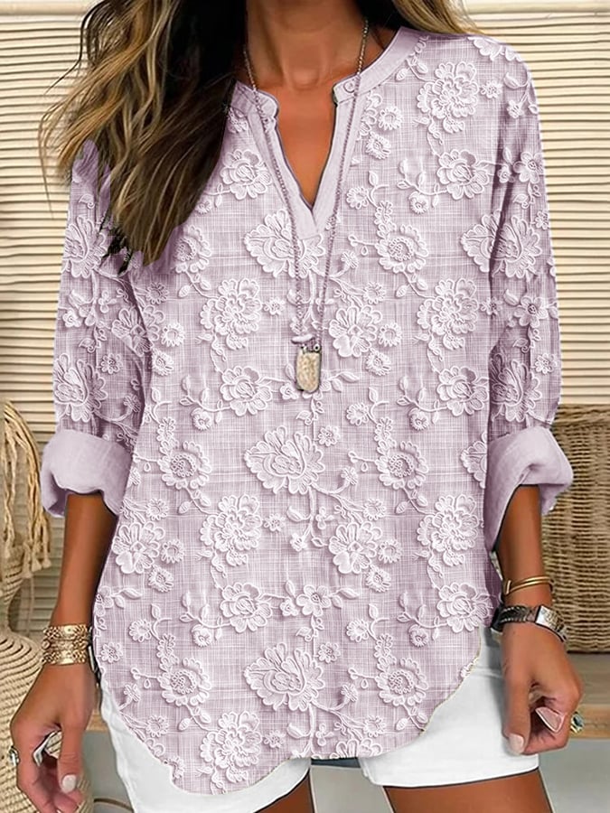 Hanna | Relaxed Fit Floral Embroidered Women Blouse V Neck