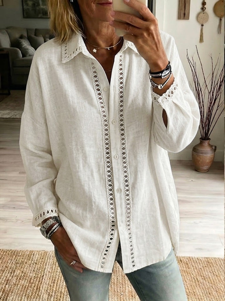 Venice | Casual Long-sleeve Linen-cotton Shirt With Spliced cutout Webbing